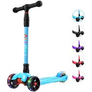 Allek Kick Scooter B02, Lean N Glide Scooter with Extra Wide PU Light-Up Wheels and 4 Adjustable Heights for Children from 3-12yrs (Aqua Blue)
