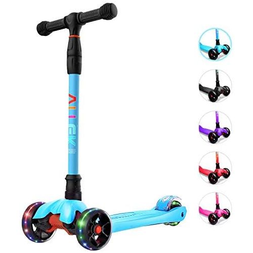  Allek Kick Scooter B02, Lean N Glide Scooter with Extra Wide PU Light-Up Wheels and 4 Adjustable Heights for Children from 3-12yrs (Aqua Blue)