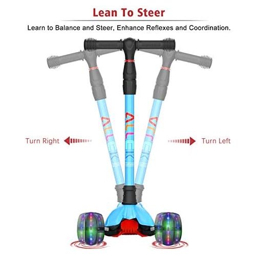  Allek Kick Scooter B02, Lean N Glide Scooter with Extra Wide PU Light-Up Wheels and 4 Adjustable Heights for Children from 3-12yrs (Aqua Blue)