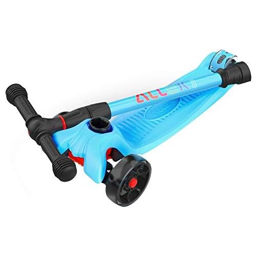  Allek Kick Scooter B02, Lean N Glide Scooter with Extra Wide PU Light-Up Wheels and 4 Adjustable Heights for Children from 3-12yrs (Aqua Blue)