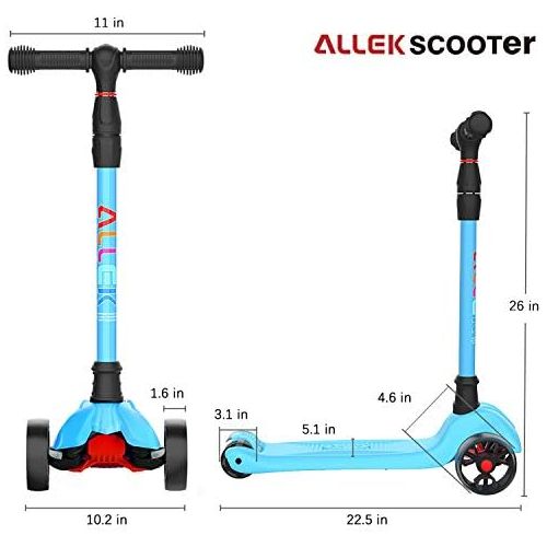  Allek Kick Scooter B02, Lean N Glide Scooter with Extra Wide PU Light-Up Wheels and 4 Adjustable Heights for Children from 3-12yrs (Aqua Blue)