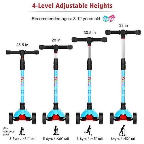  Allek Kick Scooter B02, Lean N Glide Scooter with Extra Wide PU Light-Up Wheels and 4 Adjustable Heights for Children from 3-12yrs (Aqua Blue)