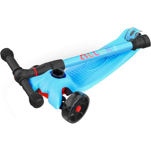  Allek Kick Scooter B02, Lean N Glide Scooter with Extra Wide PU Light-Up Wheels and 4 Adjustable Heights for Children from 3-12yrs (Aqua Blue)