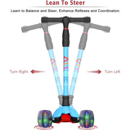  Allek Kick Scooter B02, Lean N Glide Scooter with Extra Wide PU Light-Up Wheels and 4 Adjustable Heights for Children from 3-12yrs (Aqua Blue)