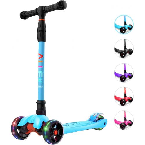  Allek Kick Scooter B02, Lean N Glide Scooter with Extra Wide PU Light-Up Wheels and 4 Adjustable Heights for Children from 3-12yrs (Aqua Blue)