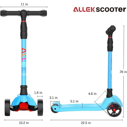  Allek Kick Scooter B02, Lean N Glide Scooter with Extra Wide PU Light-Up Wheels and 4 Adjustable Heights for Children from 3-12yrs (Aqua Blue)