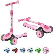 Allek F01 Folding Kick Scooter for Kids, 3-Wheel LED Flashing Glider Push Scooter with Height Adjustable and Foldable Handlebar, Dual Color Anti-Slip Wide Deck for Boys Girls 3-12