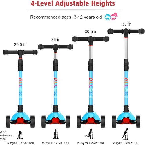  [아마존베스트]Allek Kick Scooter B02, Lean N Glide Scooter with Extra Wide PU Light-Up Wheels and 4 Adjustable Heights for Children from 3-12yrs (Aqua Blue)