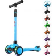 Allek Kick Scooter B03, Lean N Glide 3-Wheeled Push Scooter with Extra Wide PU Light-Up Wheels, Any Height Adjustable Handlebar and Strong Thick Deck for Children from 3-12yrs (Aqu