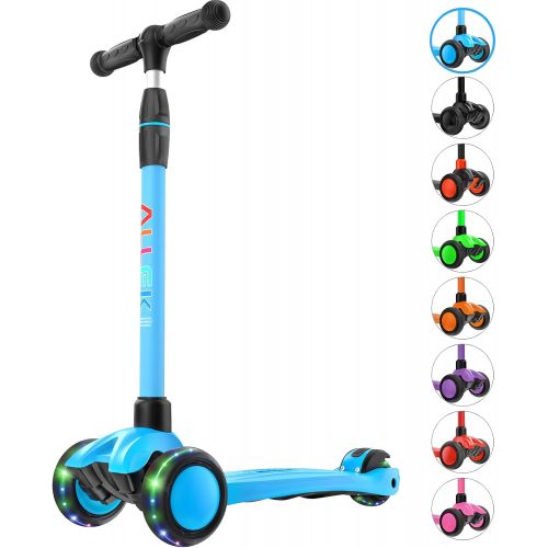  Allek Kick Scooter B03, Lean N Glide 3-Wheeled Push Scooter with Extra Wide PU Light-Up Wheels, Any Height Adjustable Handlebar and Strong Thick Deck for Children from 3-12yrs (Aqu