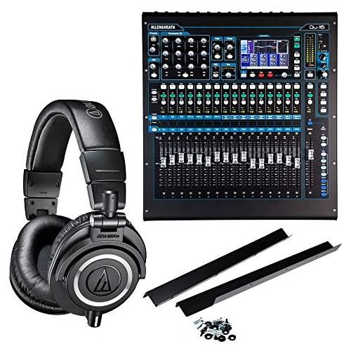  Allen & Heath QU-16C Rack Mountable Compact Digital Mixer, Chrome Edition + QU-16-RK19 Rack Mount Kit for QU-16 Digital Mixer (19-Inch) + Audio-Technica ATH-M50x Professional Studi