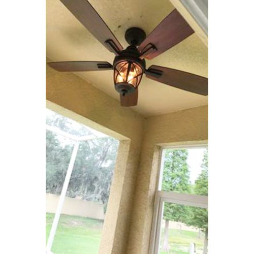  Allen + roth Castine 52-in Rubbed Bronze Downrod or Close Mount IndoorOutdoor Ceiling Fan with Light Kit and Remote