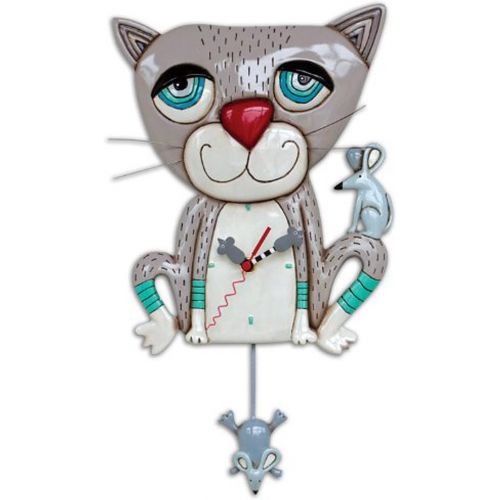  Allen Design Studios Mouser the Cat Gray Kitty Meow Pendulum Battery Wall Clock Allen Designs