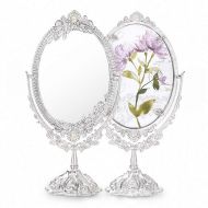 Allenrous European Style Makeup Mirror Table Mirror Cosmetics Mirror Free Standing Table Vanity Mirror (Color : White)