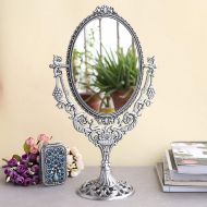 Allenrous European Style Makeup Mirror Table Mirror Cosmetics Mirror Free Standing Table Vanity Mirror (Color : Silver)