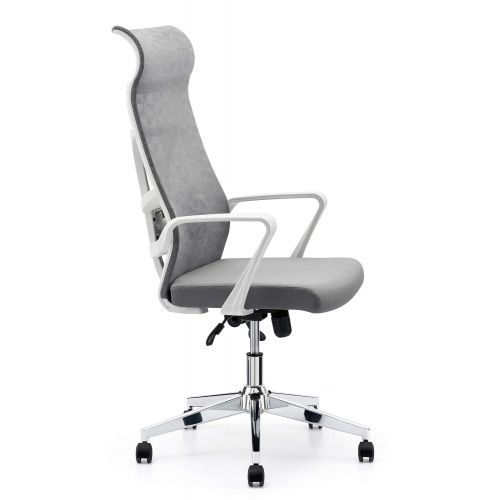  Allguest Office Chair Home Computer Chair White High Back Armrest Ergonomic Adjustable Lumbar Support Mesh Nylon AG-876FH-W