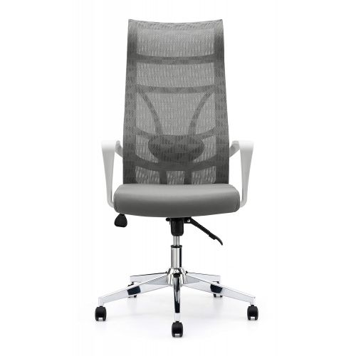  Allguest Office Chair Home Computer Chair White High Back Armrest Ergonomic Adjustable Lumbar Support Mesh Nylon AG-876FH-W