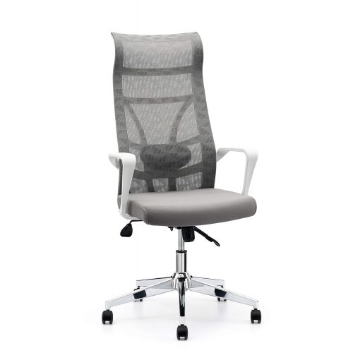  Allguest Office Chair Home Computer Chair White High Back Armrest Ergonomic Adjustable Lumbar Support Mesh Nylon AG-876FH-W