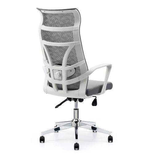  Allguest Office Chair Home Computer Chair White High Back Armrest Ergonomic Adjustable Lumbar Support Mesh Nylon AG-876FH-W