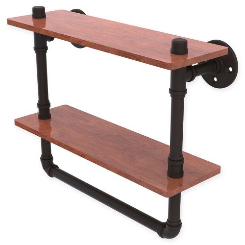  Allied Brass Pipeline Collection Double Ironwood Shelf with Towel Bar