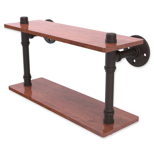  Allied Brass Pipeline Ironwood Double Shelf in Oil Rubbed Bronze