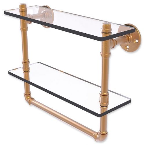  Allied Brass Pipeline Collection Double Glass Shelf with Towel Bar