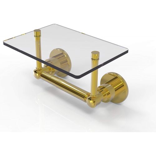  Allied Brass WS-GLT-24 Washington Square Collection Two Post Tissue Glass Shelf Toilet Paper Holder, Polished Brass