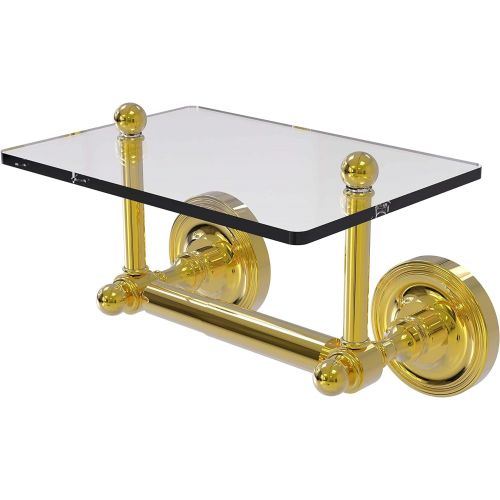  Allied Precision Industries Allied Brass PR-GLT-24 Prestige Regal Collection Two Post Tissue Glass Shelf Toilet Paper Holder, Polished Brass