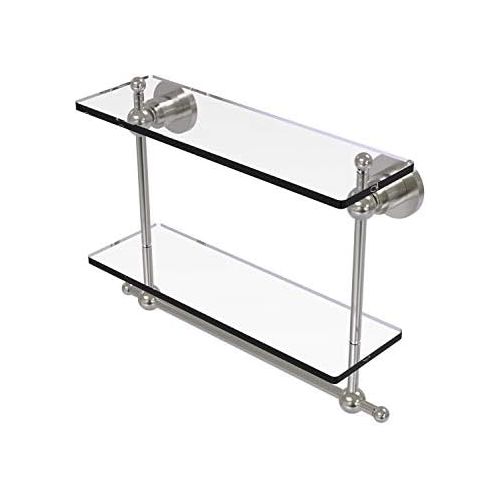  Allied Brass AP-2TB16-SN 16-Inch Double Glass Shelf with Towel Bar