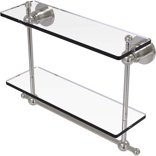  Allied Brass AP-2TB16-SN 16-Inch Double Glass Shelf with Towel Bar