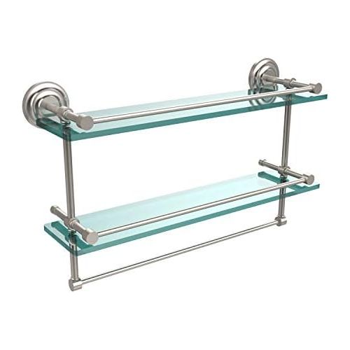  Allied Precision Industries Allied Brass QN-2TB22-GAL-SN 22-Inch Gallery Double Glass Shelf with Towel Bar, Satin Nickel
