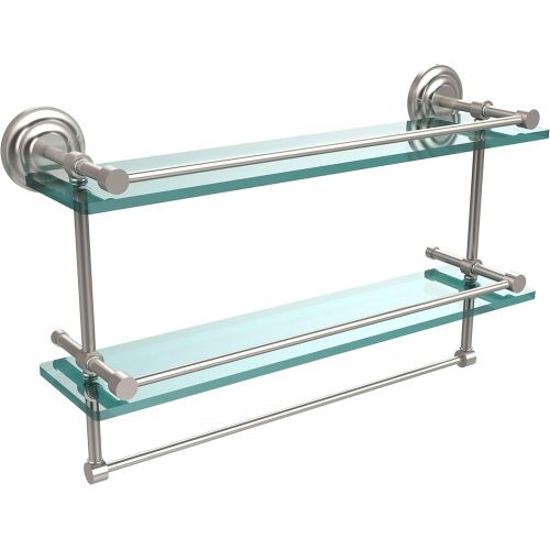 Allied Precision Industries Allied Brass QN-2TB22-GAL-SN 22-Inch Gallery Double Glass Shelf with Towel Bar, Satin Nickel