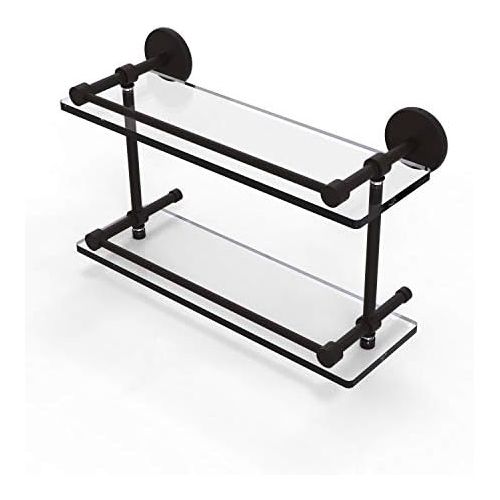  Allied Precision Industries Allied Brass P1000-216-GAL-ORB 16-Inch Tempered Double Glass Shelf with Gallery Rail, Oil Rubbed Bronze