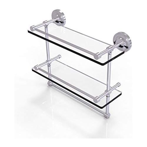  Allied Precision Industries Allied Brass PRBP-2TB16-GAL-SCH 16-Inch Gallery Double Glass Shelf with Towel Bar, Satin Chrome