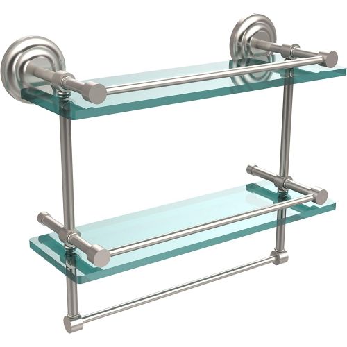  Allied Precision Industries Allied Brass QN-2TB16-GAL-SN 16-Inch Gallery Double Glass Shelf with Towel Bar, Satin Nickel