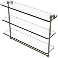 Allied Brass 22 Inch Triple Tiered Glass Shelf with Integrated Towel Bar in Antique Brass
