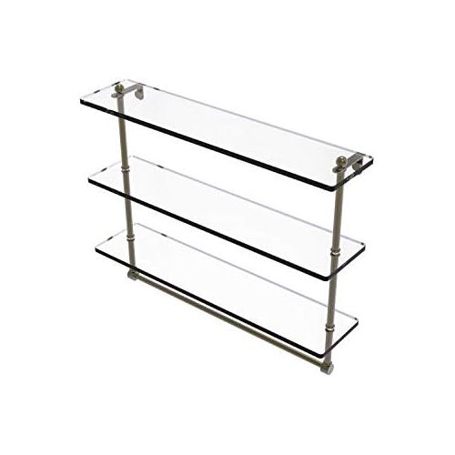  Allied Brass 22 Inch Triple Tiered Glass Shelf with Integrated Towel Bar in Antique Brass