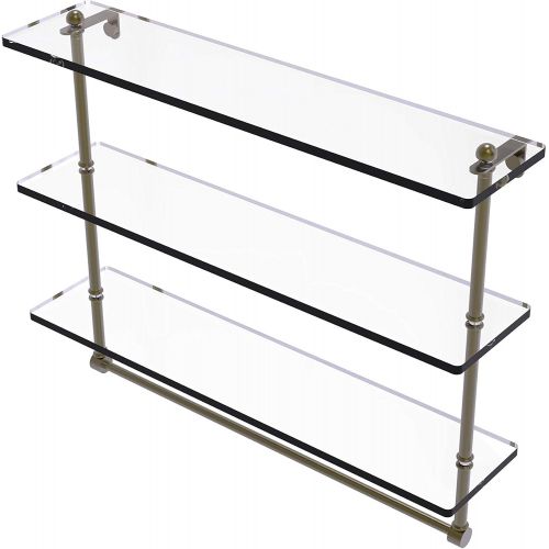  Allied Brass 22 Inch Triple Tiered Glass Shelf with Integrated Towel Bar in Antique Brass