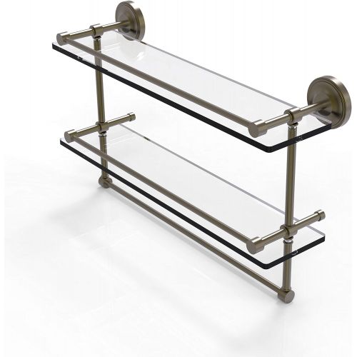  Allied Precision Industries Allied Brass PRBP-2TB22-GAL-ABR 22-Inch Gallery Double Glass Shelf with Towel Bar, Antique Brass