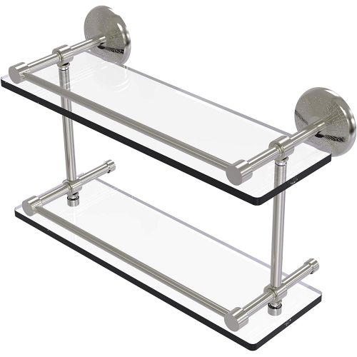  Allied Precision Industries Allied Brass MC-216-GAL-SN Monte Carlo 16-Inch Double Glass Shelf with Gallery Rail, Satin Nickel