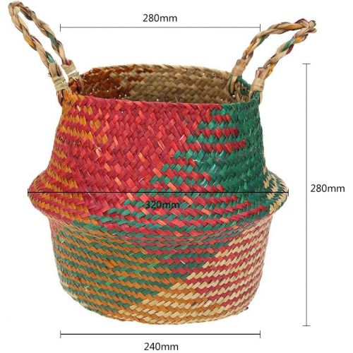  Alloyseed Woven Seagrass Belly Basket, Tassel Macrame Hand Woven Seagrass Belly Basket for Storage, Picnic, Plant Basin Cover, Groceries, Home Decor and Woven Straw Beach Bag (L, Multicolor)