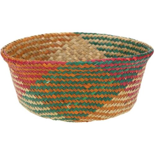  Alloyseed Woven Seagrass Belly Basket, Tassel Macrame Hand Woven Seagrass Belly Basket for Storage, Picnic, Plant Basin Cover, Groceries, Home Decor and Woven Straw Beach Bag (L, Multicolor)