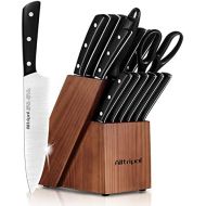 [아마존베스트]Alltripal Knife Set 16 Pieces Kitchen Knife Set with Wooden Block Forged Premium German Stainless Steel with Japanese Designed Pom Handle and Sharpener Shear Six Steak Knives (Blac