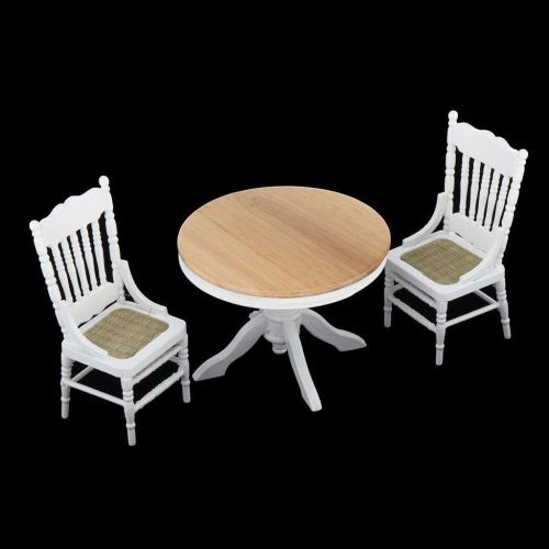  Almencla Miniature 1:12 Scale Dollhouse Accessories Tiny Furniture Model for Doll House - 3Pcs Table Chairs
