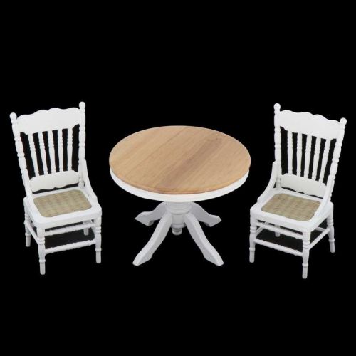  Almencla Miniature 1:12 Scale Dollhouse Accessories Tiny Furniture Model for Doll House - 3Pcs Table Chairs