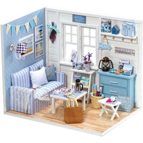  Almencla 1:24 Scale Wooden Dollhouse Miniatures, 3D House Puzzles, DIY House Kit with Led