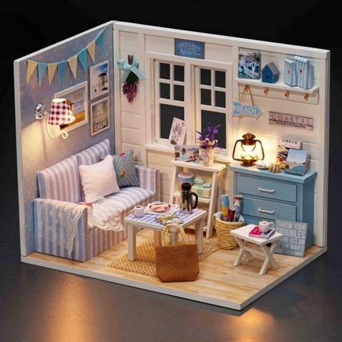 Almencla 1:24 Scale Wooden Dollhouse Miniatures, 3D House Puzzles, DIY House Kit with Led