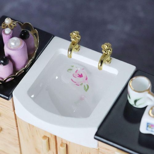  Almencla Dollhouse Mini Furniture Miniature Modern Oak Wash Basin Sink Unit Cabinet for Bathroom Decor Accessories, Mini, 10.24.28.1CM