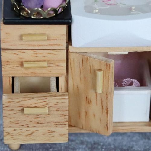  Almencla Dollhouse Mini Furniture Miniature Modern Oak Wash Basin Sink Unit Cabinet for Bathroom Decor Accessories, Mini, 10.24.28.1CM
