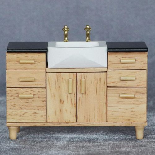  Almencla Dollhouse Mini Furniture Miniature Modern Oak Wash Basin Sink Unit Cabinet for Bathroom Decor Accessories, Mini, 10.24.28.1CM